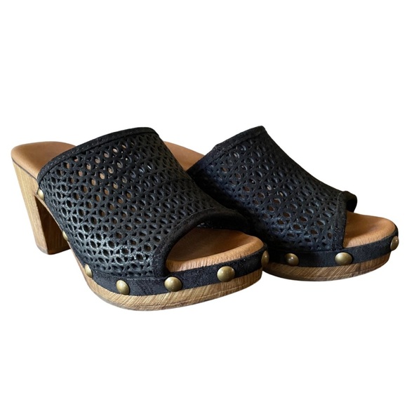 Eric Michael Black and Brown Mules with Mesh and Studded Design Size 36 - Picture 2 of 10